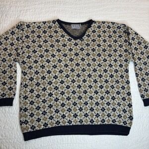 Vtg 90's TLC by Lambert Mens L cotton knit sweater geometric USA grandpa *repair